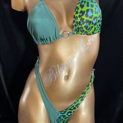 Green/Blue Leopard lycra with rings practise bikini