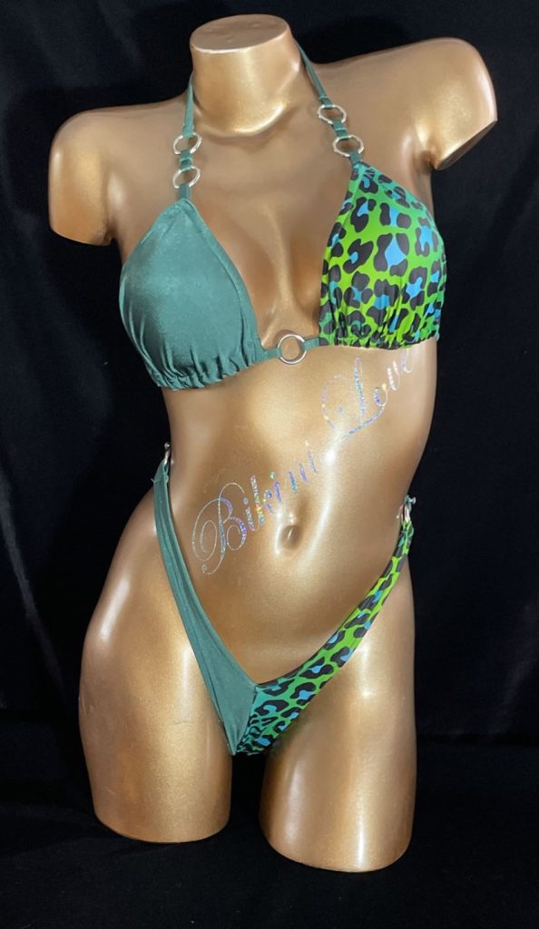 Green/Blue Leopard lycra with rings practise bikini